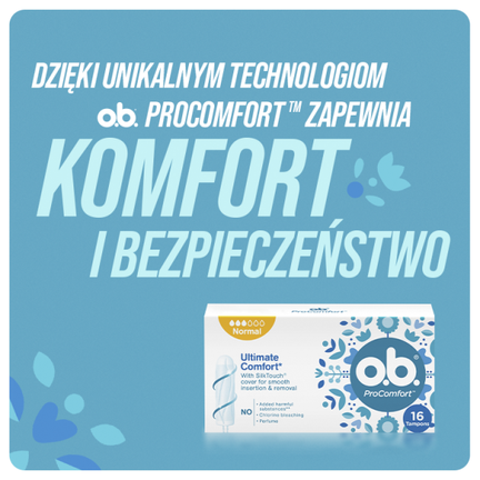 Tampony O.B. ProComfort Normal, 16 sztuk - Dorosły, Młodzież