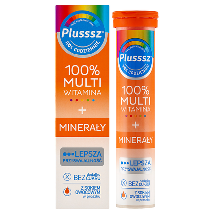 Plusssz 100% Multiwitamina + Minerały, 20 tabletek musujących - zdjęcie produktu
