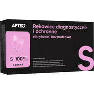 Apteo, rękawice diagnostyczne nitrylowe, bezpudrowe, czarne, rozmiar S, 100 sztuk
