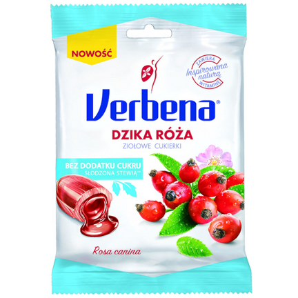 Cukierki Verbena dzika róża, bez dodatku cukru, 60 g - zdjęcie produktu