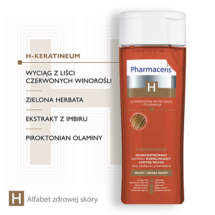 Pharmaceris H Keratineum, skoncentrowany szampon wzmacniający łodygę włosa do włosów osłabionych i przerzedzonych, 250 ml - 5900717157217