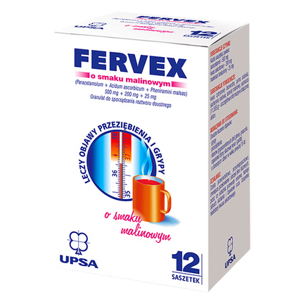 Fervex o smaku malinowym, granulat, 12 saszetek - zdjęcie produktu