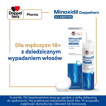 Minoxidil Doppelherz dla mężczyzn 50 mg/g, piana na skórę, 60 ml - Dorosły