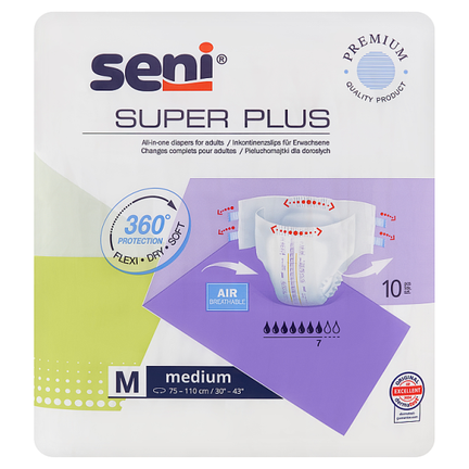 Pieluchomajtki na rzepy Seni Super Plus, rozmiar M, 10 sztuk - zdjęcie produktu