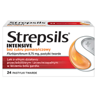 Strepsils Intensive pomarańczowy bez cukru, na ból gardła, 24 pastylki twarde