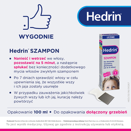 Hedrin, szampon przeciw wszom, 100 ml - Dorosły, Dziecko, Młodzież, Niemowlę
