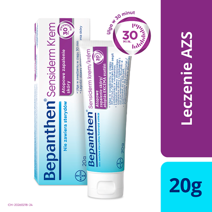 Bepanthen Sensiderm, krem, 20 g - AZS, AZS (atopowe zapalenie skóry), Egzema, Suchość, Świąd, Zaczerwienienie