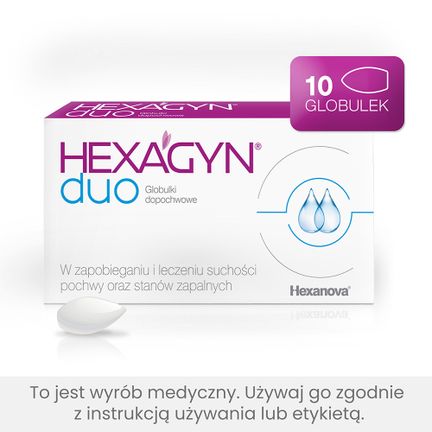 Hexagyn Duo, kwas hialuronowy + kwas mlekowy, 10 globulek dopochwowych - NTC
