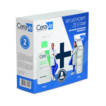 Zestaw CeraVe Xmass, Żel do mycia oczyszczający, 236 ml + Krem do twarzy nawilżający, 52 ml - zdjęcie produktu