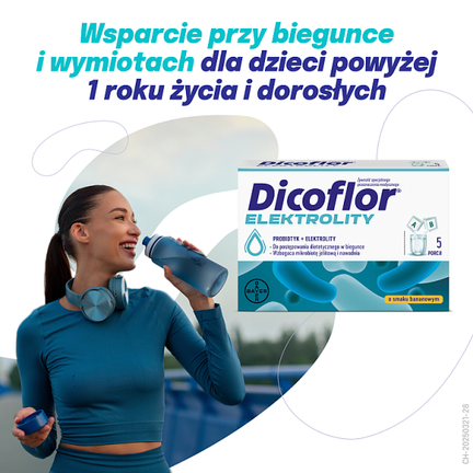 Dicoflor Elektrolity, probiotyk i elektrolity, dla dzieci od 1. roku życia i osób dorosłych, 10 saszetek - 5908229304105