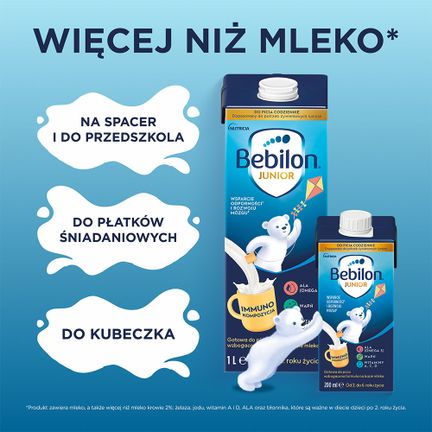 Bebilon JUNIOR. gotowa do picia wzbogacona formuła na bazie mleka, od 2. do 6. roku życia, 200 ml - ŻYWNOŚĆ SPECJALNEGO PRZEZNACZENIA MEDYCZNEGO