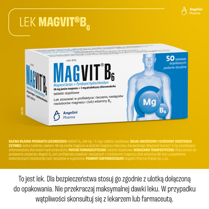 Magvit B6, 50 tabletek powlekanych dojelitowych - ANGELINI