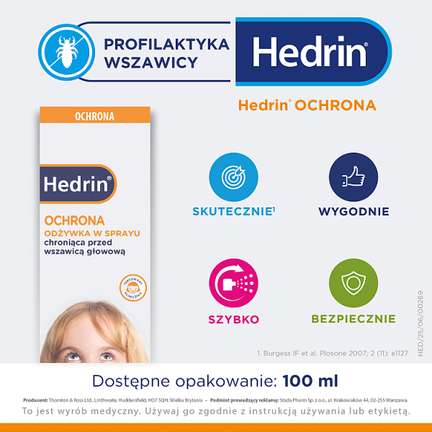 Hedrin, ochronna odżywka w sprayu do włosów chroniąca przed wszawicą, 100 ml - 5011309118612