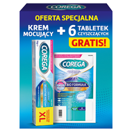 Corega Super Mocny Delikatnie Miętowy XL + tabletki czyszczące, zestaw, 70 g + 6 sztuk