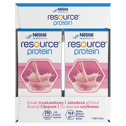 Resource Protein, smak truskawkowy, 4 x 200 ml - ŻYWNOŚĆ SPECJALNEGO PRZEZNACZENIA MEDYCZNEGO