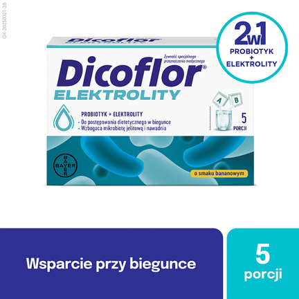 Dicoflor Elektrolity, probiotyk i elektrolity, dla dzieci od 1. roku życia i osób dorosłych, 10 saszetek - Odbudowa flory bakteryjnej