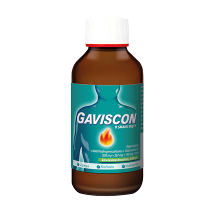 Gaviscon o smaku mięty, (500 mg + 267 mg + 160 mg)/10 ml, zawiesina doustna, 250 ml - zdjęcie produktu