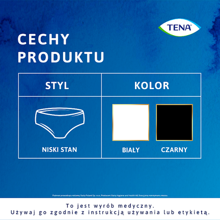 Majtki chłonne TENA Silhouette Black z niskim stanem, rozmiar M, 12 sztuk  - cena