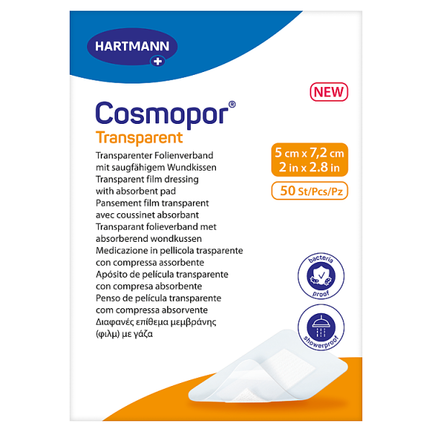 Cosmopor Transparent, opatrunek sterylny 5 cm × 7,2 cm, 50 sztuk - zdjęcie produktu