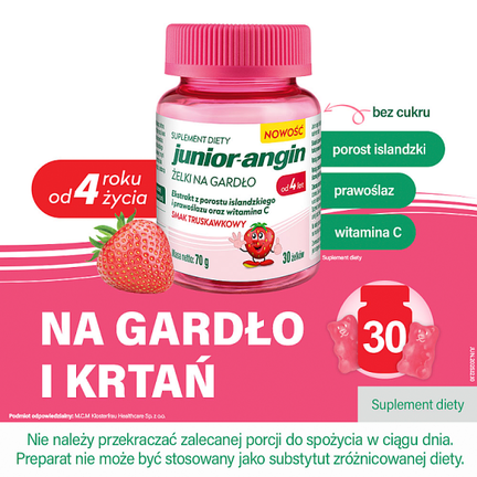 Junior-Angin, żelki na gardło, 30 sztuk - SUPLEMENT DIETY