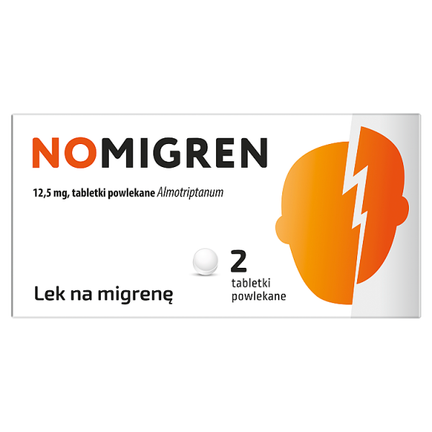 NOMIGREN 12,5 mg, lek przeciwmigrenowy, 2 tabletki powlekane - zdjęcie produktu