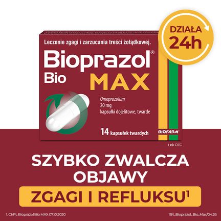 Bioprazol Bio Max 20 mg, 14 kapsułek twardych - PRODUKT LECZNICZY NIEREFUNDOWANY OTC