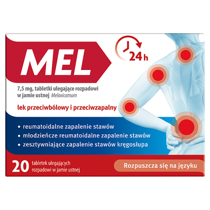 MEL 7,5 mg, tabletki ulegające rozpadowi w jamie ustnej, 20 tabletek - zdjęcie produktu