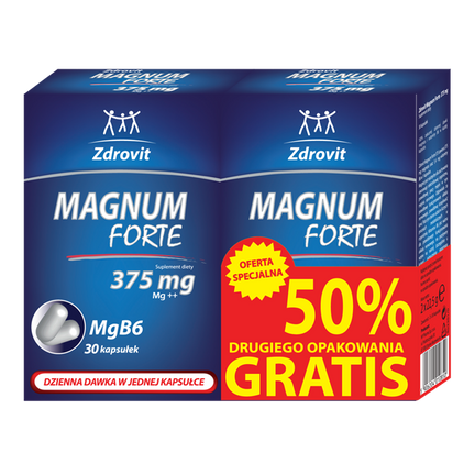 Zestaw promocyjny, Zdrovit Magnum Forte 375 mg, 2 x 30 kapsułek - zdjęcie produktu