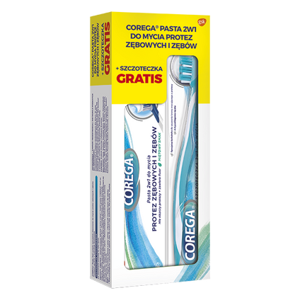GLAXOSMITHKLINE Corega Pasta 2w1 do mycia protez zębowych i zębów, 75 ml + szczoteczka gratis — Inhaltsstoffe i ocena