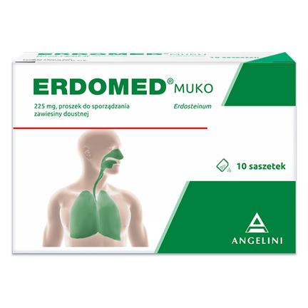 Erdomed Muko 225 mg, na kaszel mokry i zatkane zatoki, 10 saszetek - zdjęcie produktu