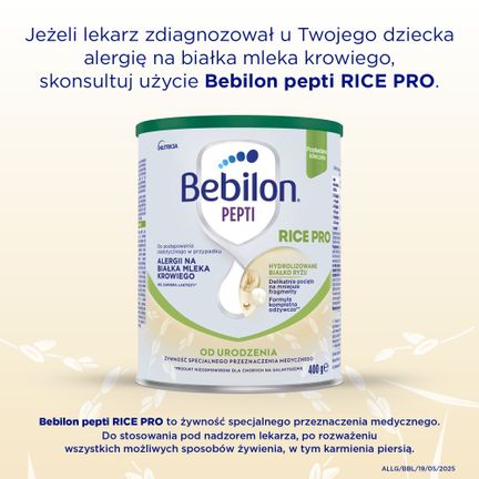 Bebilon pepti RICE PRO, 400 g - ŻYWNOŚĆ SPECJALNEGO PRZEZNACZENIA MEDYCZNEGO