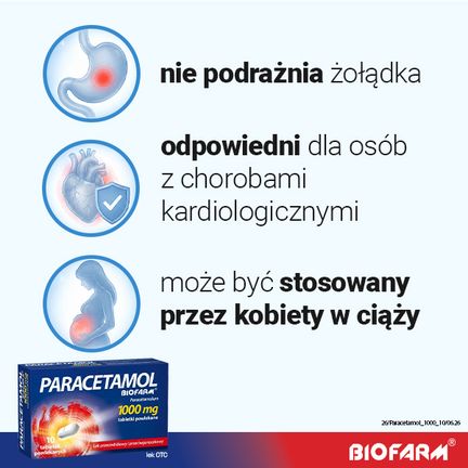 Paracetamol Biofarm 1000 mg, 10 tabletek powlekanych - Dorosły, Młodzież
