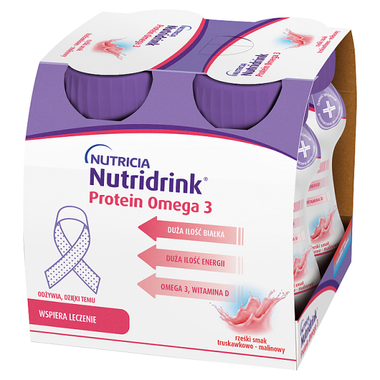 Nutridrink Protein Omega 3, smak truskawkowo-malinowy, 4 x 125 ml