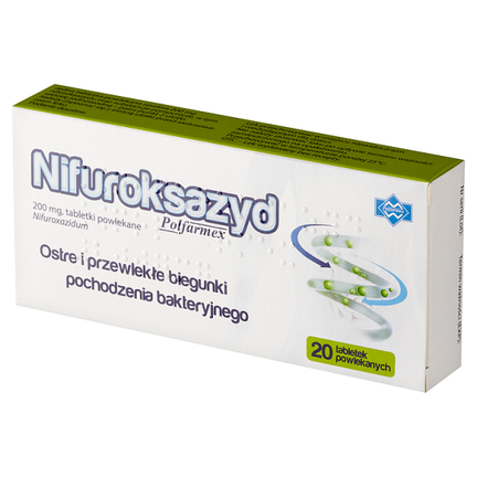 Nifuroksazyd Polfarmex 200 mg, 20 tabletek - PRODUKT LECZNICZY NIEREFUNDOWANY OTC