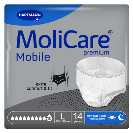 Majtki chłonne MoliCare Premium Mobile, 10/10 kropli, rozmiar L, 14 sztuk - zdjęcie produktu