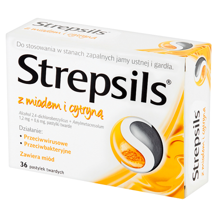 Strepsils z miodem i cytryną, na ból gardła, 36 pastylek do ssania - PRODUKT LECZNICZY NIEREFUNDOWANY OTC