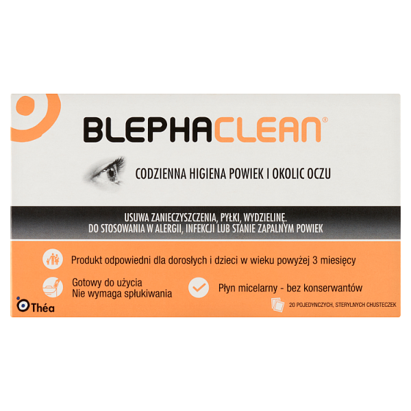 Blephaclean, chusteczki do codziennej higieny powiek, 20 sztuk