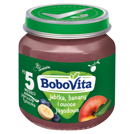 Bobovita deserek Jabłka, banany i owoce jagodowe po 5 miesiącu, 125 g - zdjęcie produktu