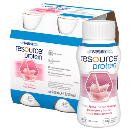 Resource Protein, smaku truskawkowy, 4 x 200 ml, preparat odżywczy w płynie - zdjęcie produktu