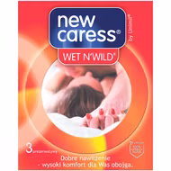 Prezerwatywy New Caress Wet N' Wild dodatkowo nawilżane, 3 sztuki