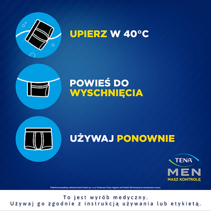 TENA Men Protective Boxers Wielorazowe bokserki na lekkie nietrzymanie moczu dla mężczyzn, rozmiar M - cena