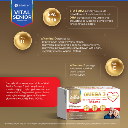 Vital Senior Omega 3, 60 kapsułek miękkich - Uzupełniające dietę, Wspierające