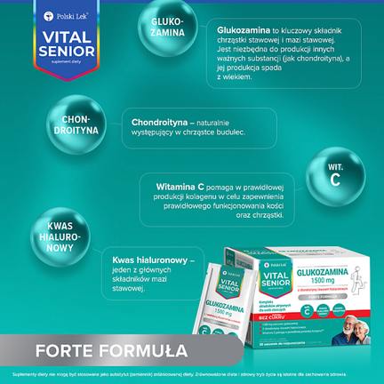 Vital Senior Glukozamina 1500, 30 saszetek - Uzupełniające dietę, Wspierające