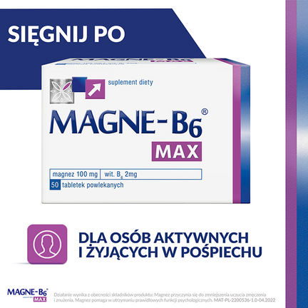 Magne-B6 Max, 50 tabletek powlekanych - TABLETKI
