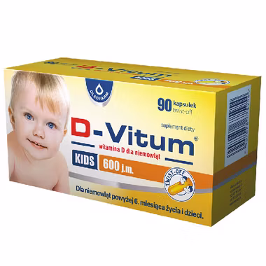 D-VITUM Kids 600 j.m. dla niemowląt powyżej 6. miesiąca życia, 90 kapsułek twist off 