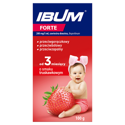 Ibum Forte 200 mg/5 ml, zawiesina doustna o smaku truskawkowym, 100 g - zdjęcie produktu