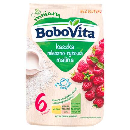 Bobovita Kaszka mleczno-ryżowa malina po 6 miesiącu, 230 g - zdjęcie produktu