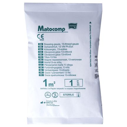 Matocomp, gaza opatrunkowa, jałowa, 13-nitkowa, 1 m2 - WYRÓB MEDYCZNY