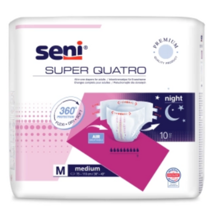 Pieluchomajtki na rzepy Seni Super Quatro, rozmiar M, 10 sztuk - zdjęcie produktu