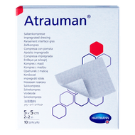 Atrauman, 5 cm x 5 cm, opatrunek siateczkowy z maścią, 10 opatrunków